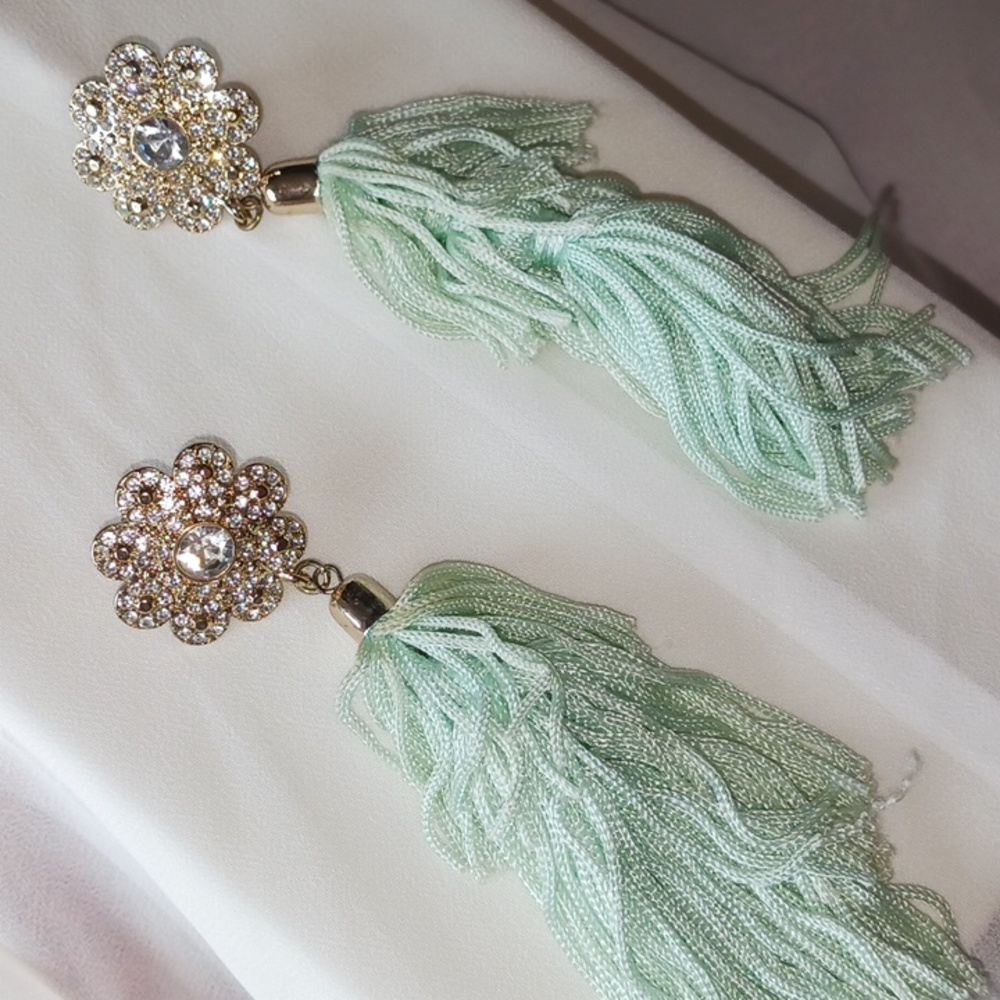 Mint Tassle Earrings Glam Cute